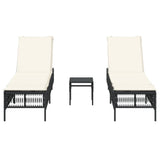Sun Loungers 2 pcs with Table Black Poly Rattan - Top-Down View