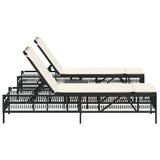 Sun Loungers 2 pcs with Table Black Poly Rattan - 45-Degree Angle