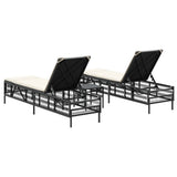 Sun Loungers 2 pcs with Table Black Poly Rattan - Rear View