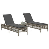 Sun Loungers 2 pcs with Table Grey Poly Rattan - Front View