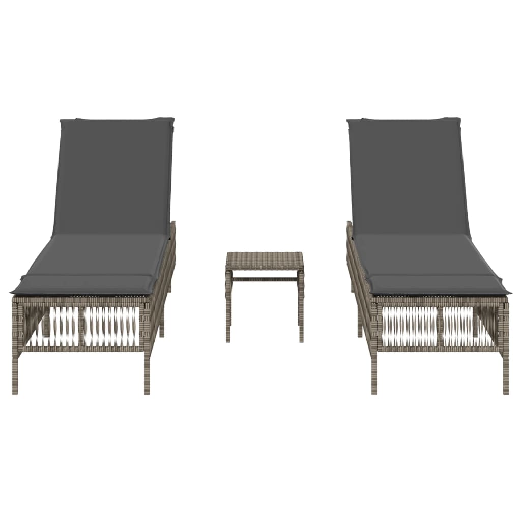 Sun Loungers 2 pcs with Table Grey Poly Rattan