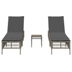 Sun Loungers 2 pcs with Table Grey Poly Rattan