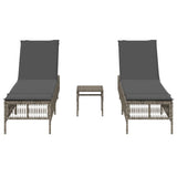 Sun Loungers 2 pcs with Table Grey Poly Rattan - Side View