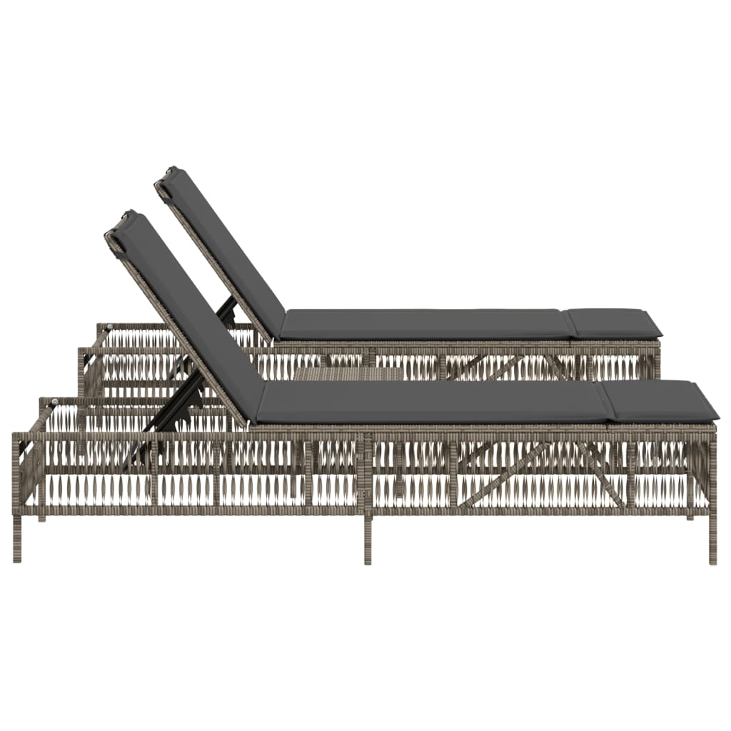 Sun Loungers 2 pcs with Table Grey Poly Rattan