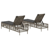 Sun Loungers 2 pcs with Table Grey Poly Rattan - 45-Degree Angle