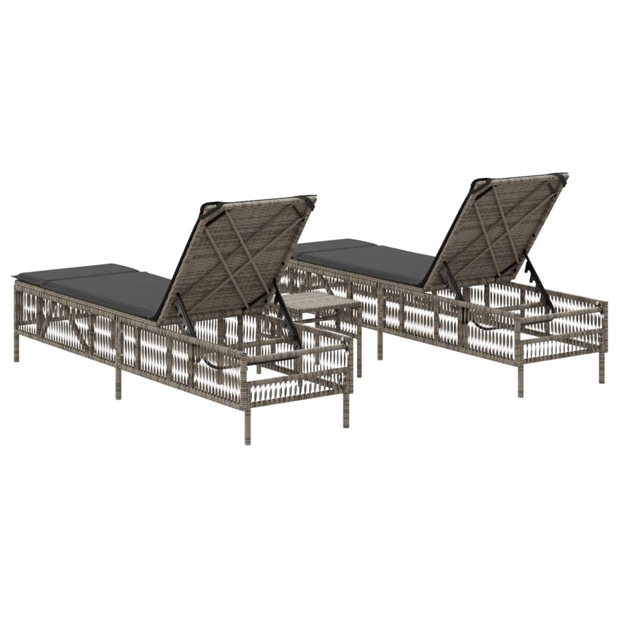 Sun Loungers 2 pcs with Table Grey Poly Rattan