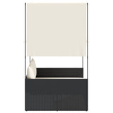 Double Sun Lounger with Roof and Curtains Black Poly Rattan - Top-Down View
