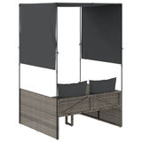 Double Sun Lounger with Roof and Curtains Grey Poly Rattan - 45-Degree Angle
