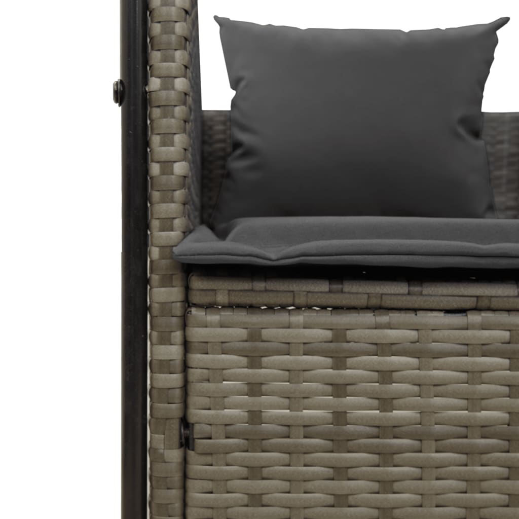 Double Sun Lounger with Roof and Curtains Grey Poly Rattan