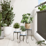 Plant Stands 3 pcs Blue and White Ceramic - Side View