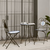 Mosaic Bistro Table Blue and White Ø50x70 cm Ceramic - Side View