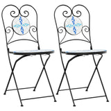 Bistro Chairs Foldable 2 pcs Blue and White Ceramic - Front View