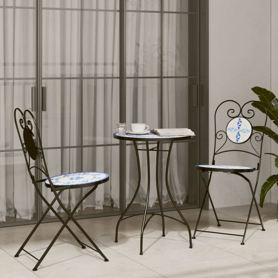 Folding Chairs 2 pcs Blue and White Ceramic