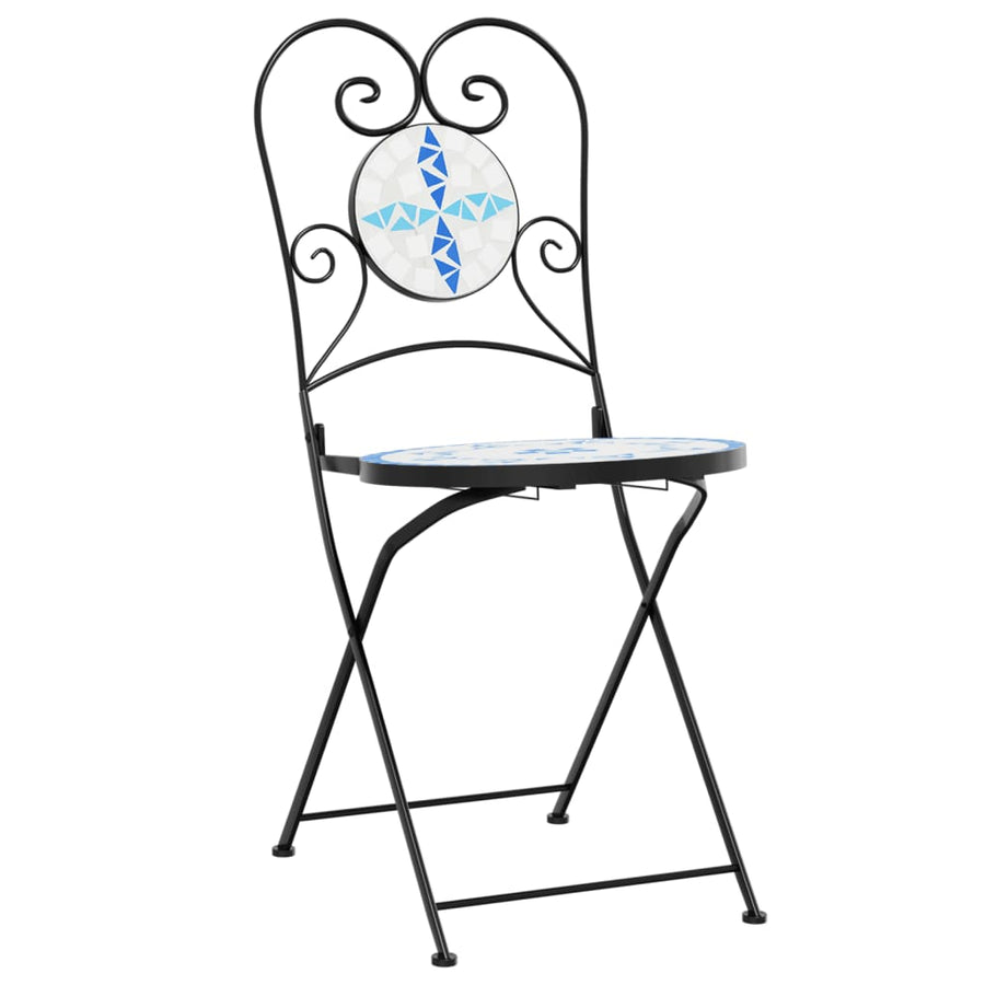 Folding Chairs 2 pcs Blue and White Ceramic