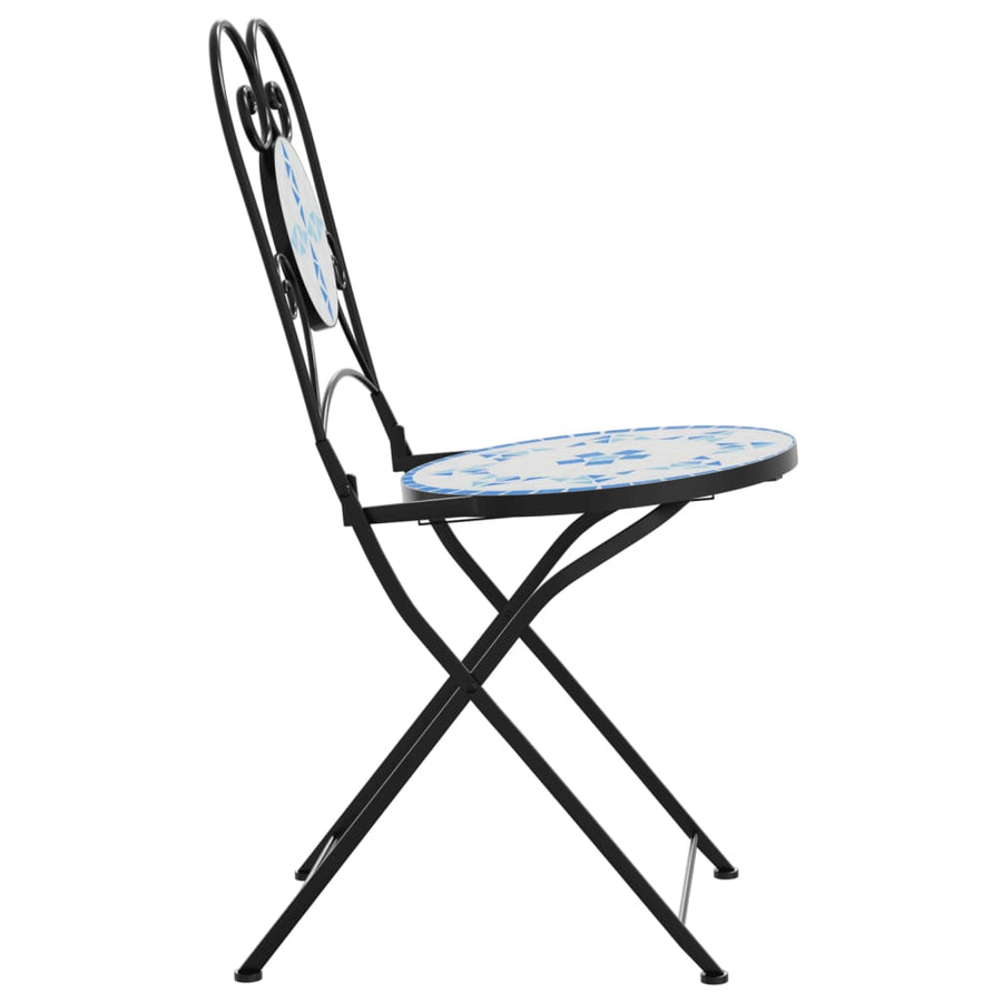 Folding Chairs 2 pcs Blue and White Ceramic