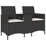 Garden Sofa 2-Seater with Table and Cushions Black Poly Rattan - Front View