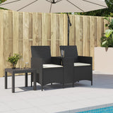 Garden Sofa 2-Seater with Table and Cushions Black Poly Rattan
