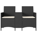 Garden Sofa 2-Seater with Table and Cushions Black Poly Rattan - Top-Down View