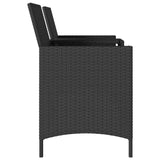 Garden Sofa 2-Seater with Table and Cushions Black Poly Rattan - 45-Degree Angle