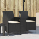 Garden Sofa 2-Seater with Table and Cushions Black Poly Rattan