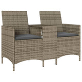 Garden Sofa 2-Seater with Table and Cushions Grey Poly Rattan - Front View