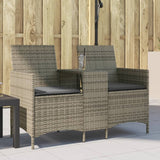 Garden Sofa 2-Seater with Table and Cushions Grey Poly Rattan