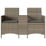 Garden Sofa 2-Seater with Table and Cushions Grey Poly Rattan - Top-Down View