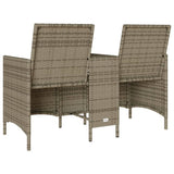 Garden Sofa 2-Seater with Table and Cushions Grey Poly Rattan