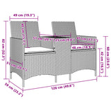 Garden Sofa 2-Seater with Table and Cushions Grey Poly Rattan