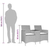 Garden Sofa 2-Seater with Table and Cushions Grey Poly Rattan