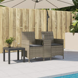 Garden Sofa 2-Seater with Table and Cushions Grey Poly Rattan