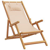 Folding Chair Beige Solid Wood Eucalyptus and Fabric - Front View