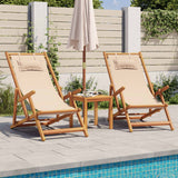 Folding Chair Beige Solid Wood Eucalyptus and Fabric