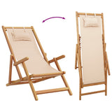 Folding Chair Beige Solid Wood Eucalyptus and Fabric - Close-Up Angle