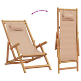 Folding Chair Taupe Solid Wood Eucalyptus and Fabric - Close-Up Angle