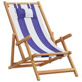 Folding Chair Blue and White Solid Wood Eucalyptus and Fabric - Front View