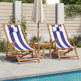 Folding Chair Blue and White Solid Wood Eucalyptus and Fabric