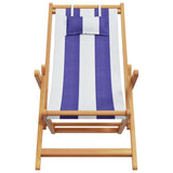 Folding Chair Blue and White Solid Wood Eucalyptus and Fabric