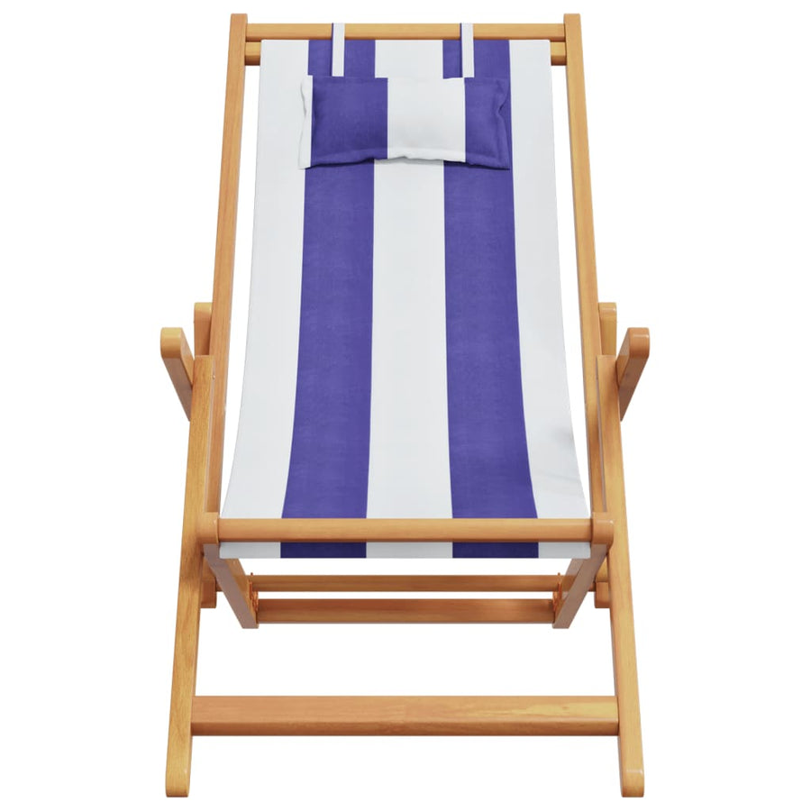 Folding Chair Blue and White Solid Wood Eucalyptus and Fabric