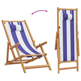 Folding Chair Blue and White Solid Wood Eucalyptus and Fabric - Close-Up Angle