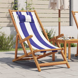 Folding Chair Blue and White Solid Wood Eucalyptus and Fabric