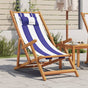 Folding Chair Blue and White Solid Wood Eucalyptus and Fabric