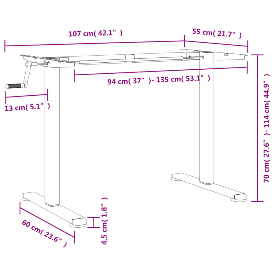 Standing Desk Frame Black (94-135)x60x(70-114) cm Steel