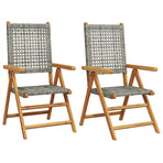 Folding Chairs 2 pcs Grey Solid Wood Acacia and Poly Rattan