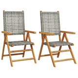 Garden Chairs 2 pcs Grey Solid Wood Acacia and Poly Rattan - Front View