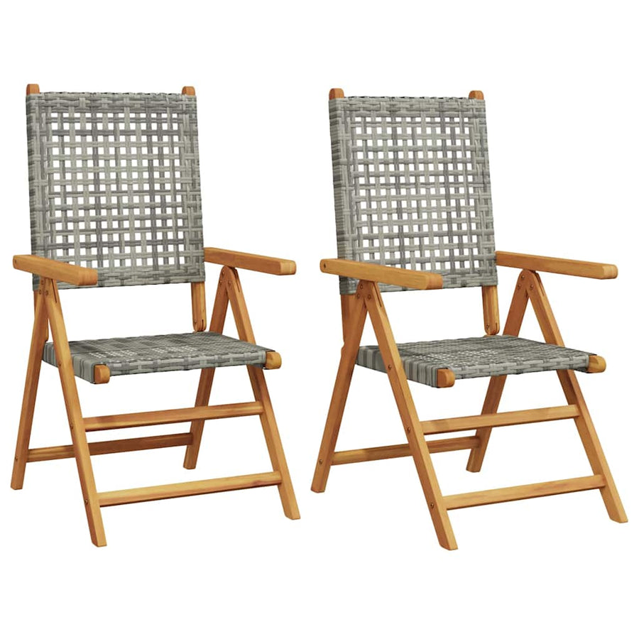 Folding Chairs 2 pcs Grey Solid Wood Acacia and Poly Rattan