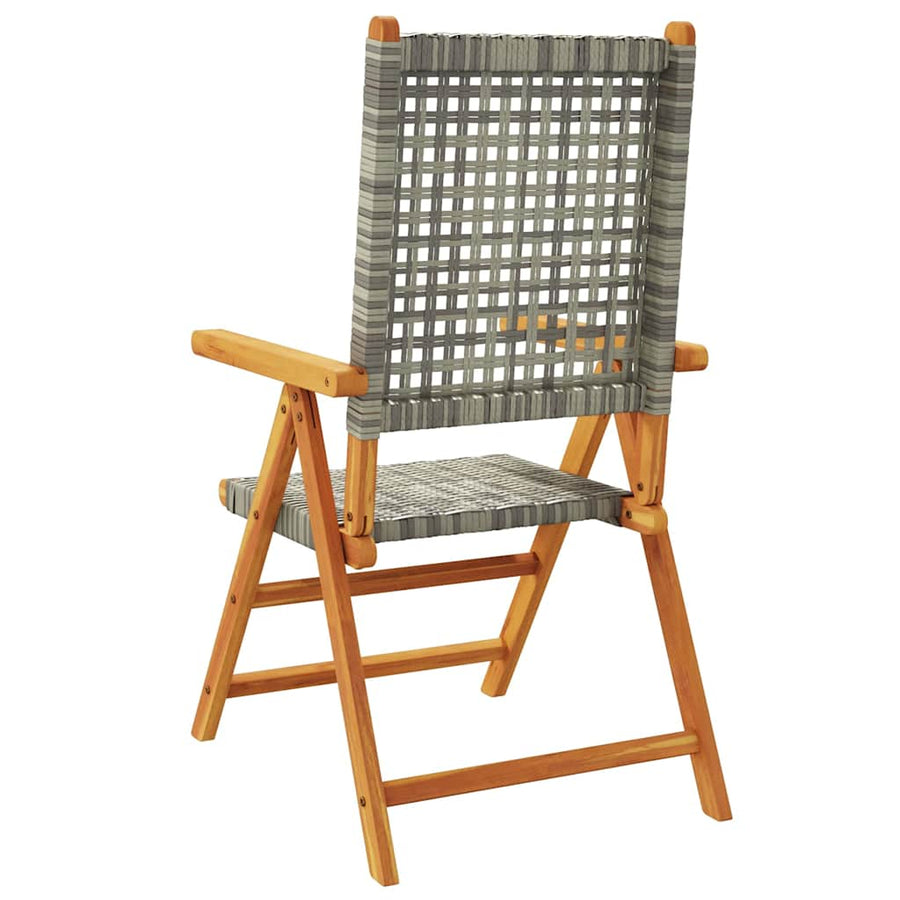 Folding Chairs 2 pcs Grey Solid Wood Acacia and Poly Rattan