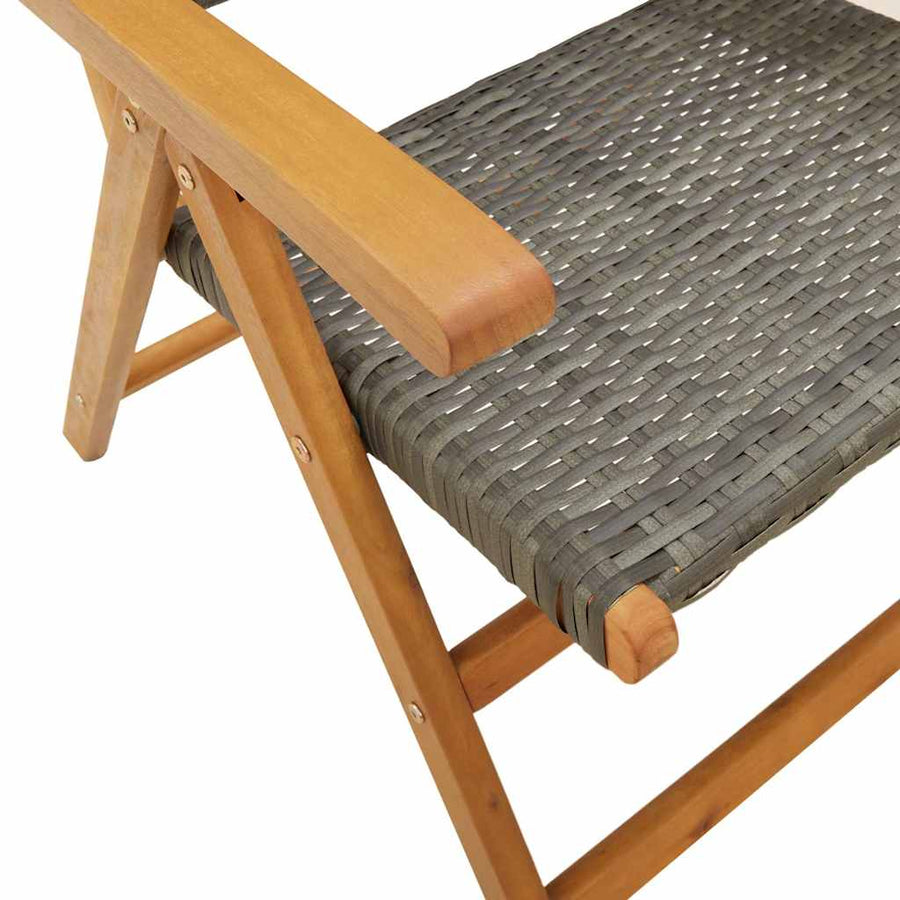 Folding Chairs 2 pcs Grey Solid Wood Acacia and Poly Rattan