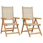 Folding Chairs 2 pcs Beige Solid Wood Acacia and Poly Rattan