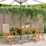Folding Chairs 2 pcs Beige Solid Wood Acacia and Poly Rattan